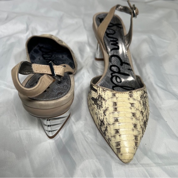 Sam Edelman Shoes - Sam Edelman Snakeskin Slingback Low Metallic Heel Pumps - Size 7